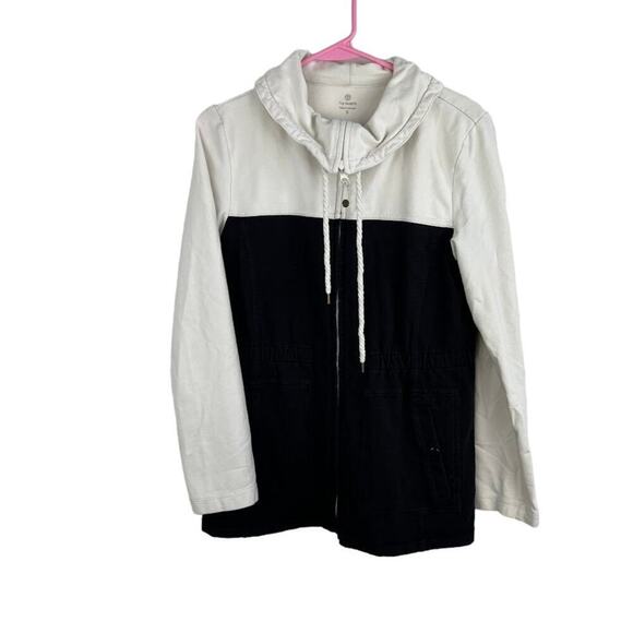 T by Talbots black and white color block full zip light weight jacket size small - Picture 1 of 8